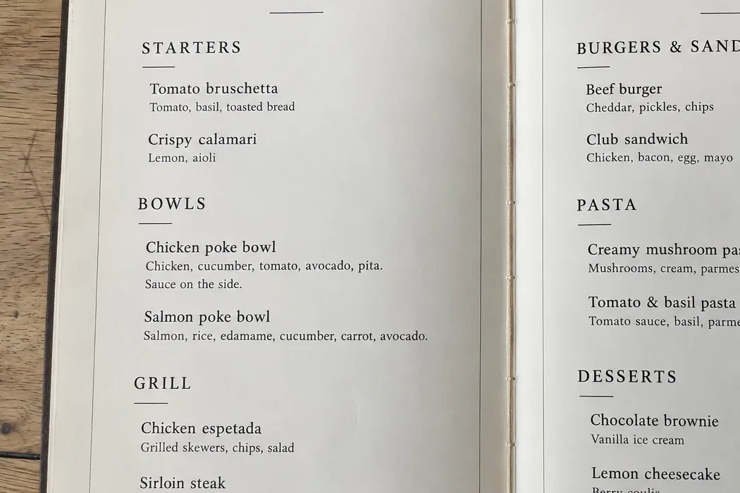 The bowls section of a restaurant menu