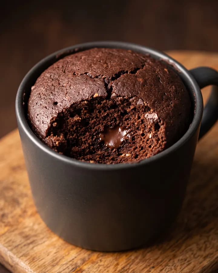 Illustration of a chocolate protein mug cake