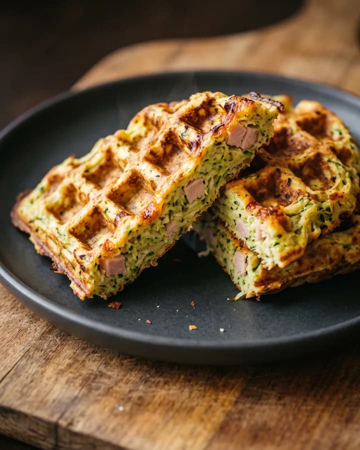 Illustration of courgette and smoked chicken waffles